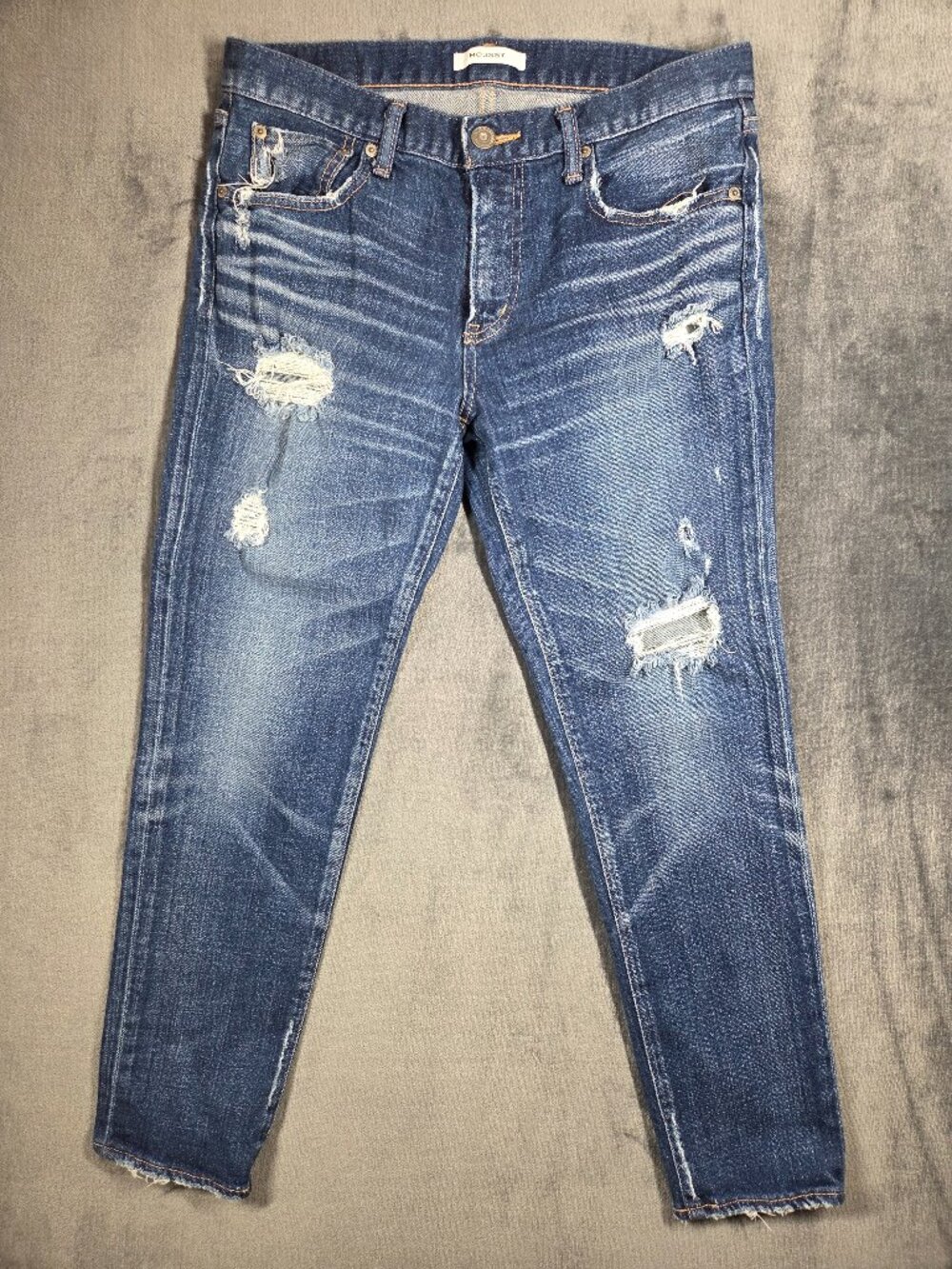 Moussy Japanese Jeans Womens Size 29 Dark Blue Distressed